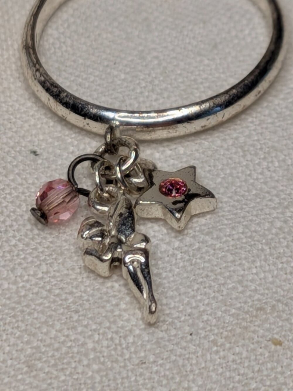 Disney Tinkerbell Charm Ring – Sterling Silver 925, Size 7, Pink Crystal & Star - Picture 2 of 5